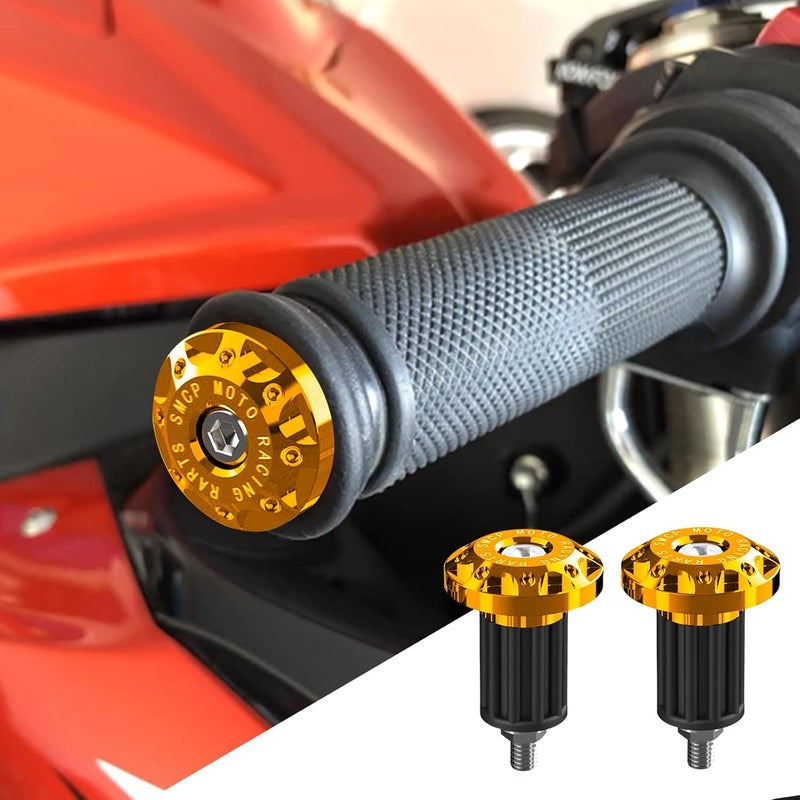 Lecctso 2PCS Universal Motorcycle Bar End Plug, Aluminum Alloy Handlebar Grip End Caps, 7/8" 22mm Moto Grips Ends Replacement for Kawasaki, Suzuki, Yamaha, Ducati (Gold) - Image 1